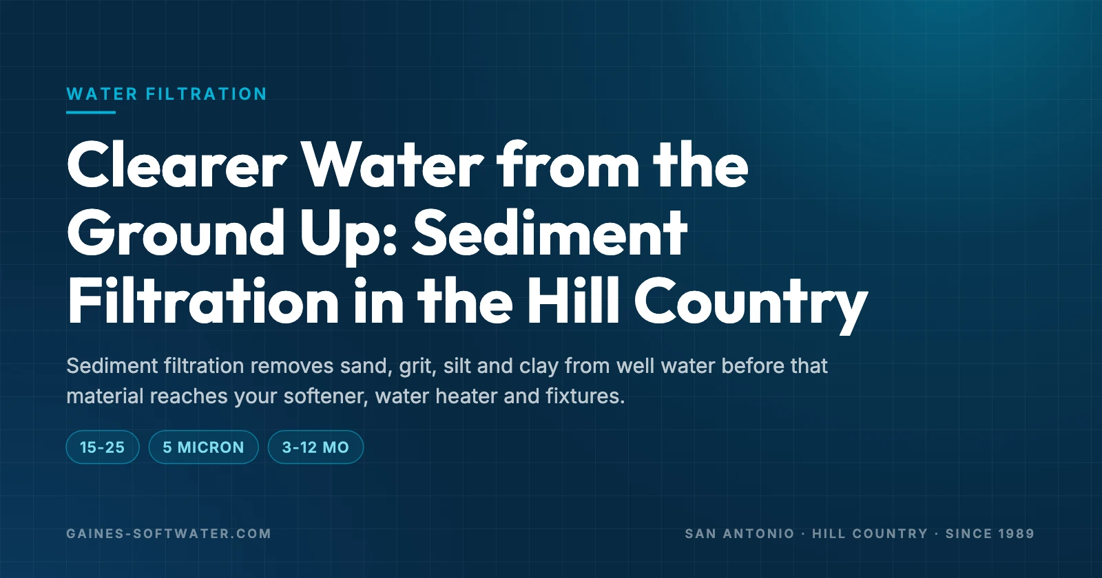 Clearer Water from the Ground Up: Sediment Filtration in the Hill Country: Sediment filtration removes sand, grit, silt and clay from well water before that material reaches your softener, water heater and fixtures