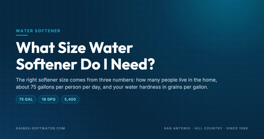 Home 13 What Size Water Softener Do I Need?: The right softener size comes from three numbers: how many people live in the home, about 75 gallons per person per day, and your water hardness in grains per gallon
