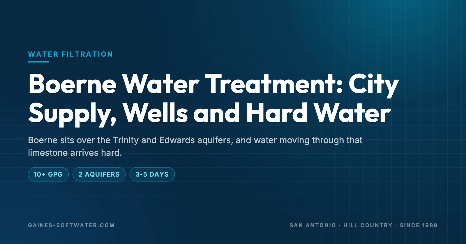 Boerne Water Treatment: City Supply, Wells and Hard Water: Boerne sits over the Trinity and Edwards aquifers, and water moving through that limestone arrives hard